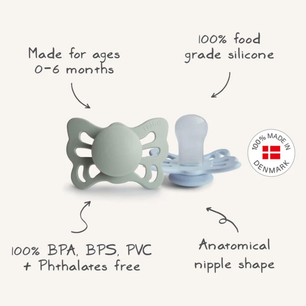 PACK 2 CHUPONES ANATÓMICOS CON FORMA DE MARIPOSA (0-6 MESES) MUNAI