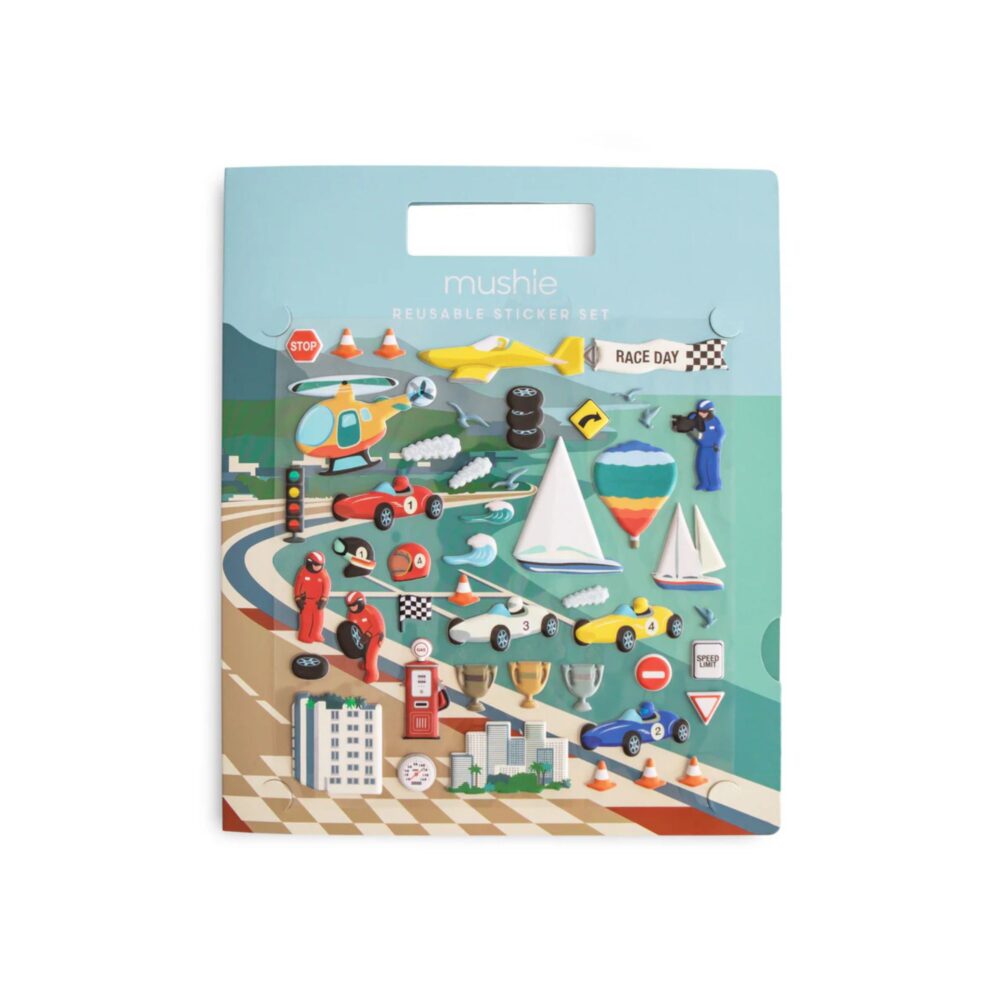 JUEGO DE PEGATINAS REUTILIZABLES DE COCHES DE CARRERA MUSHIE