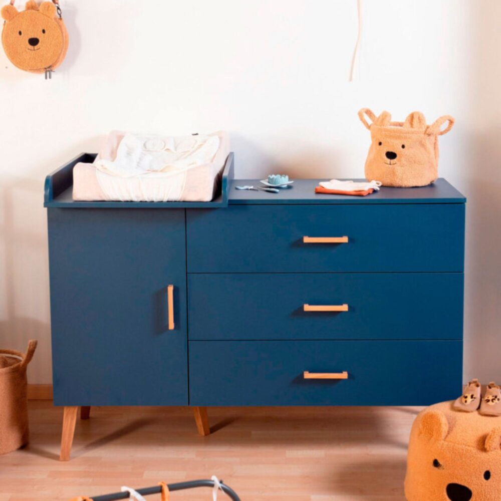 Pack habitación: Cuna + Somier Modelo BOLD BLUE + Cómoda CHILDHOME