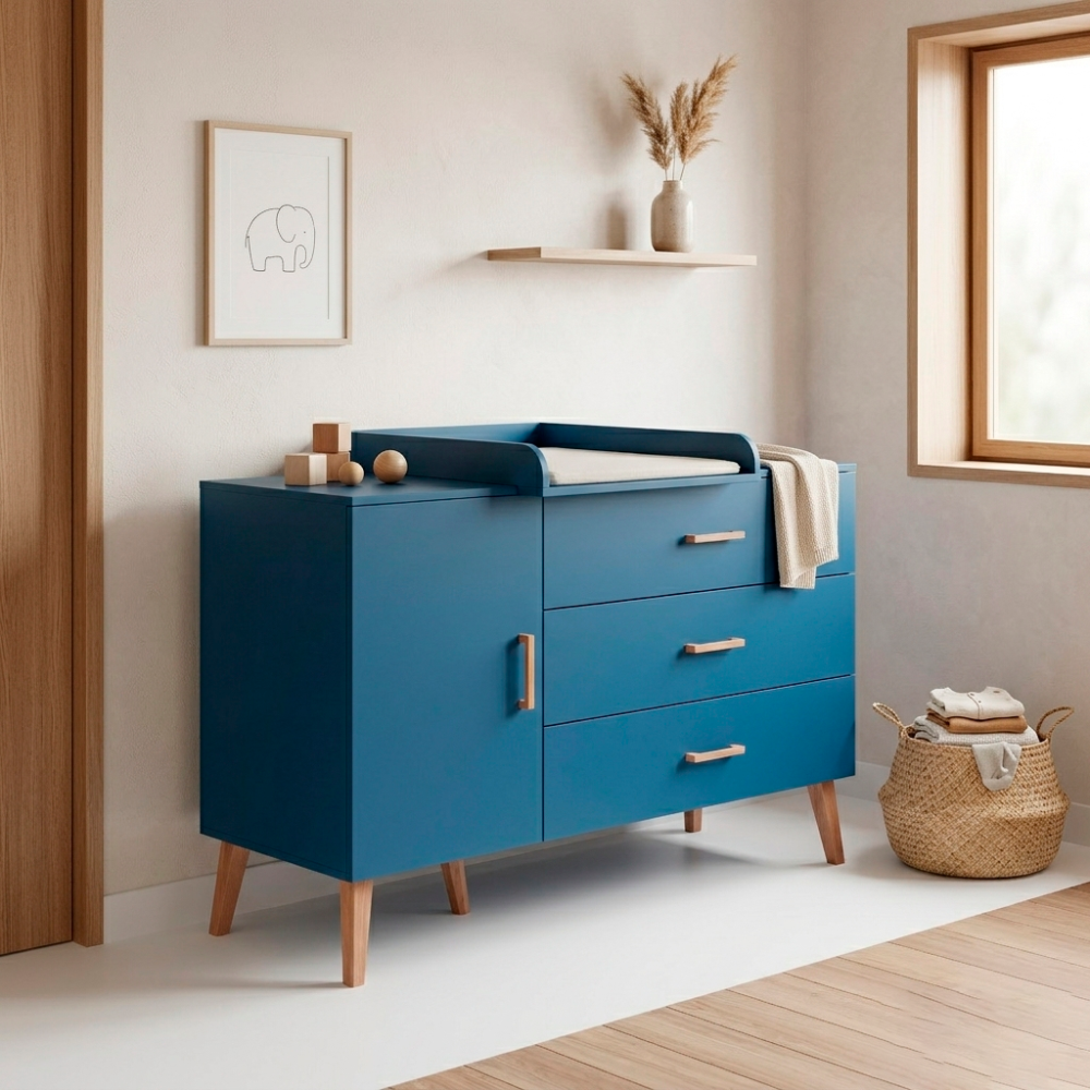 Pack habitación: Cuna + Somier Modelo BOLD BLUE + Cómoda CHILDHOME
