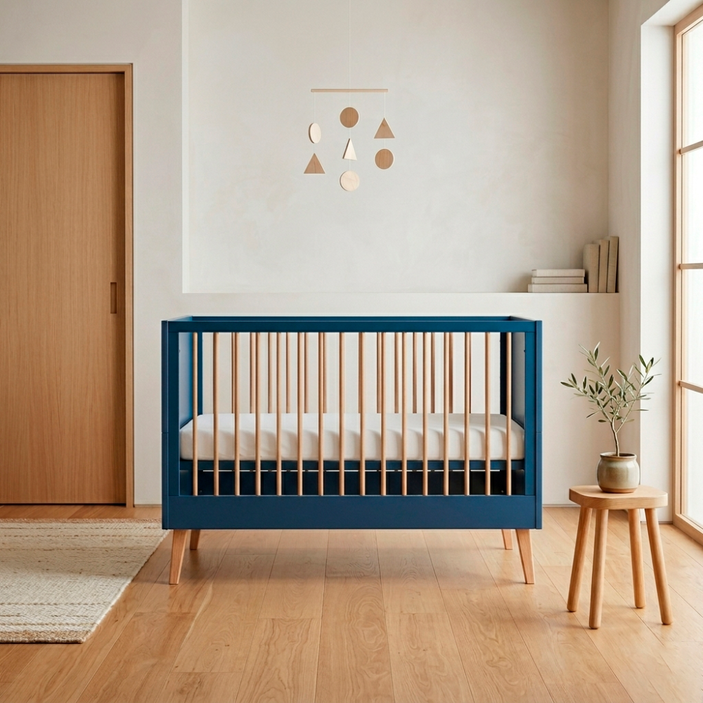 Pack habitación: Cuna + Somier Modelo BOLD BLUE + Cómoda CHILDHOME