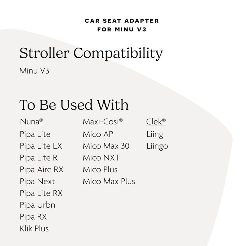 Adaptadores de asiento de auto Minu V3 UPPAbaby (Maxi-Cosy-Nuna -Cybex) – Instalación Segura y Fácil