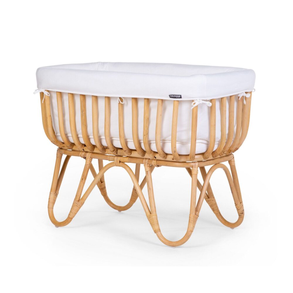Cuna rectangular de ratán de 90 x 52cm + colchón + funda de jersey - CHILDHOME