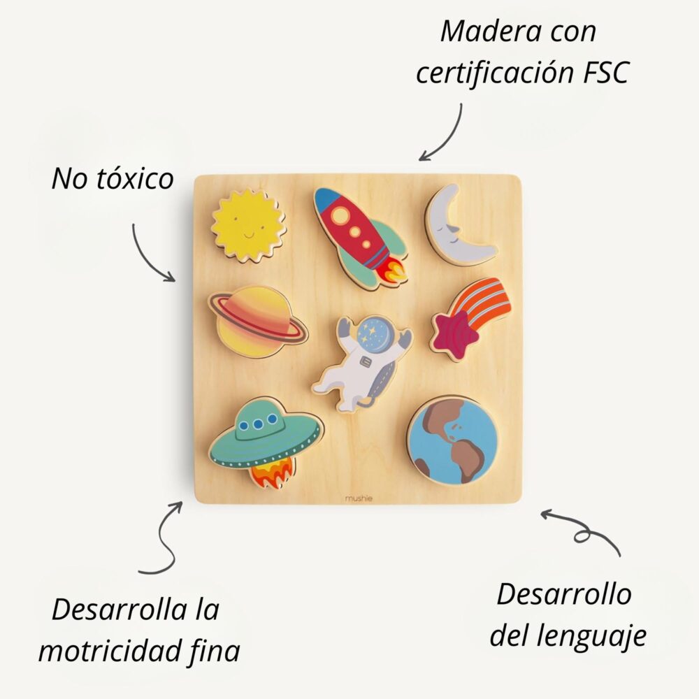 Puzzle espacial de madera | para niños de 3 años en adelante - MUSHIE