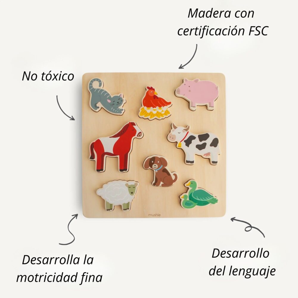 Puzzle granja de madera | para niños de 3 años en adelante - MUSHIE