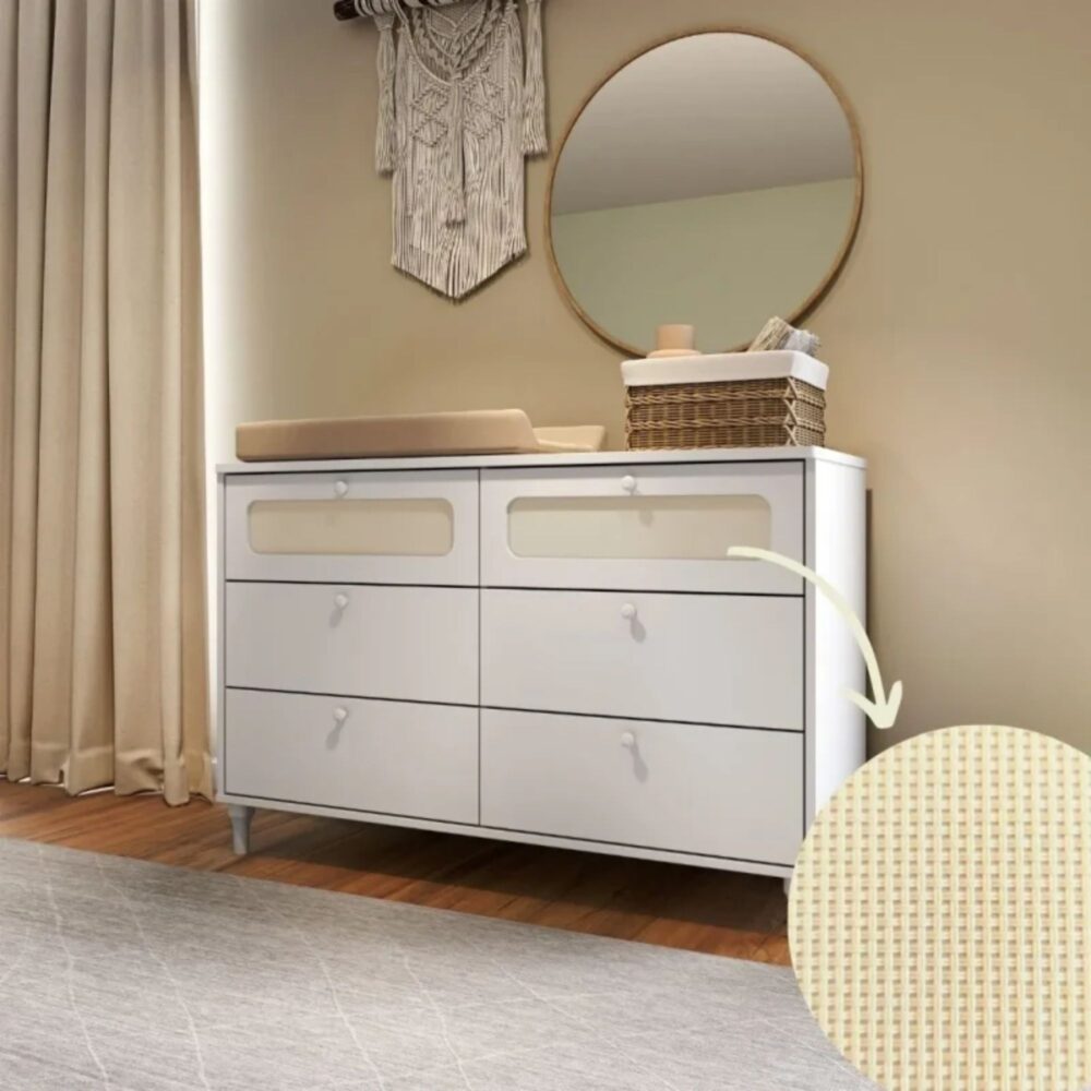 Cómoda con mimbre Mod. Fofura de 6 cajones de 85 x 118 x 45,2 cm - DIVICAR