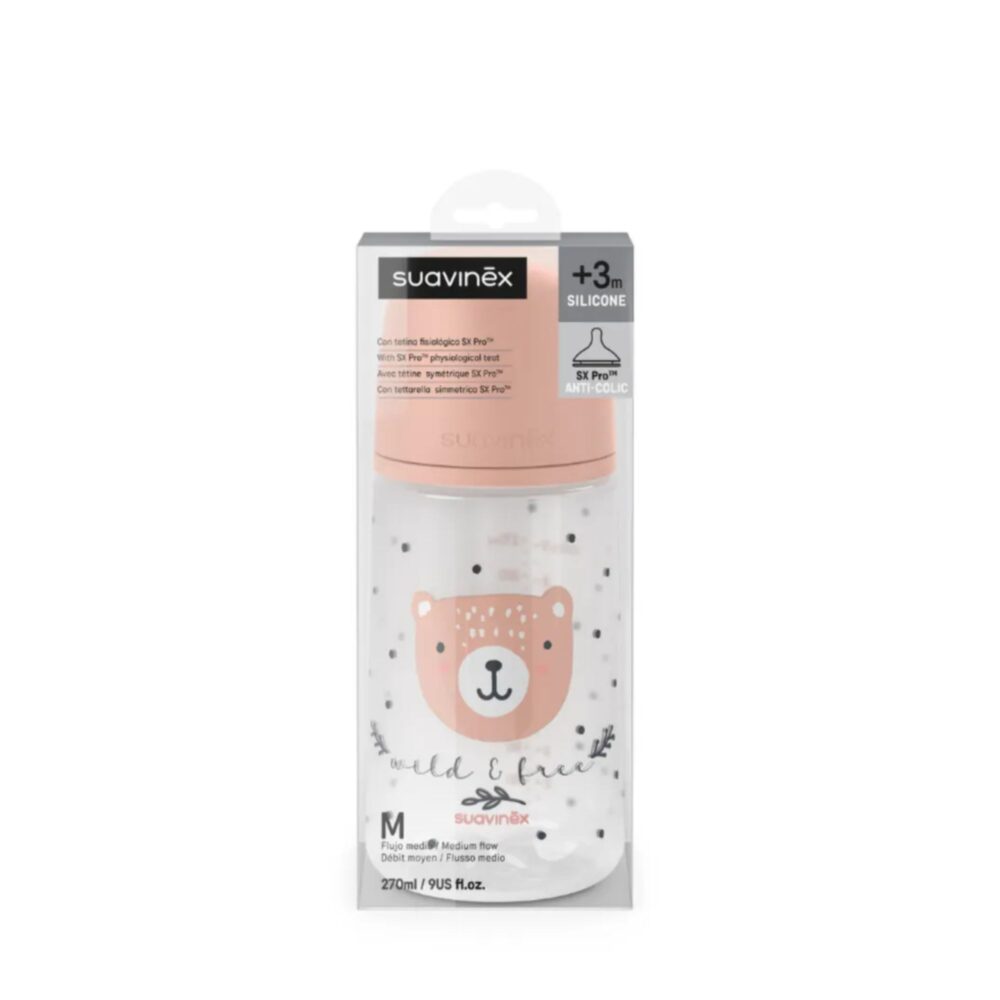 Biberón anticólico Wild & Free Pink flujo Medio 270ml - SUAVINEX