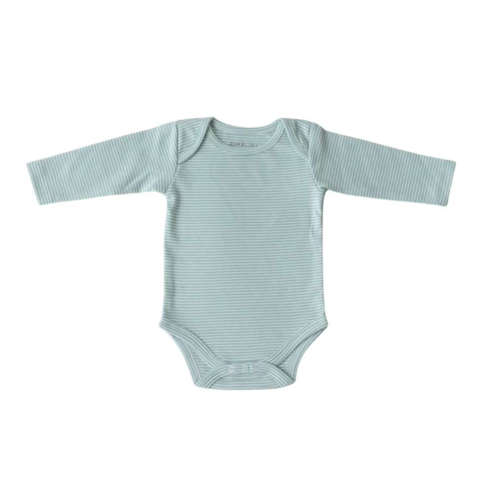 Body manga larga con cuello americano 100% algodón pima peruano Mod. rayas verde- PIMA LIMA