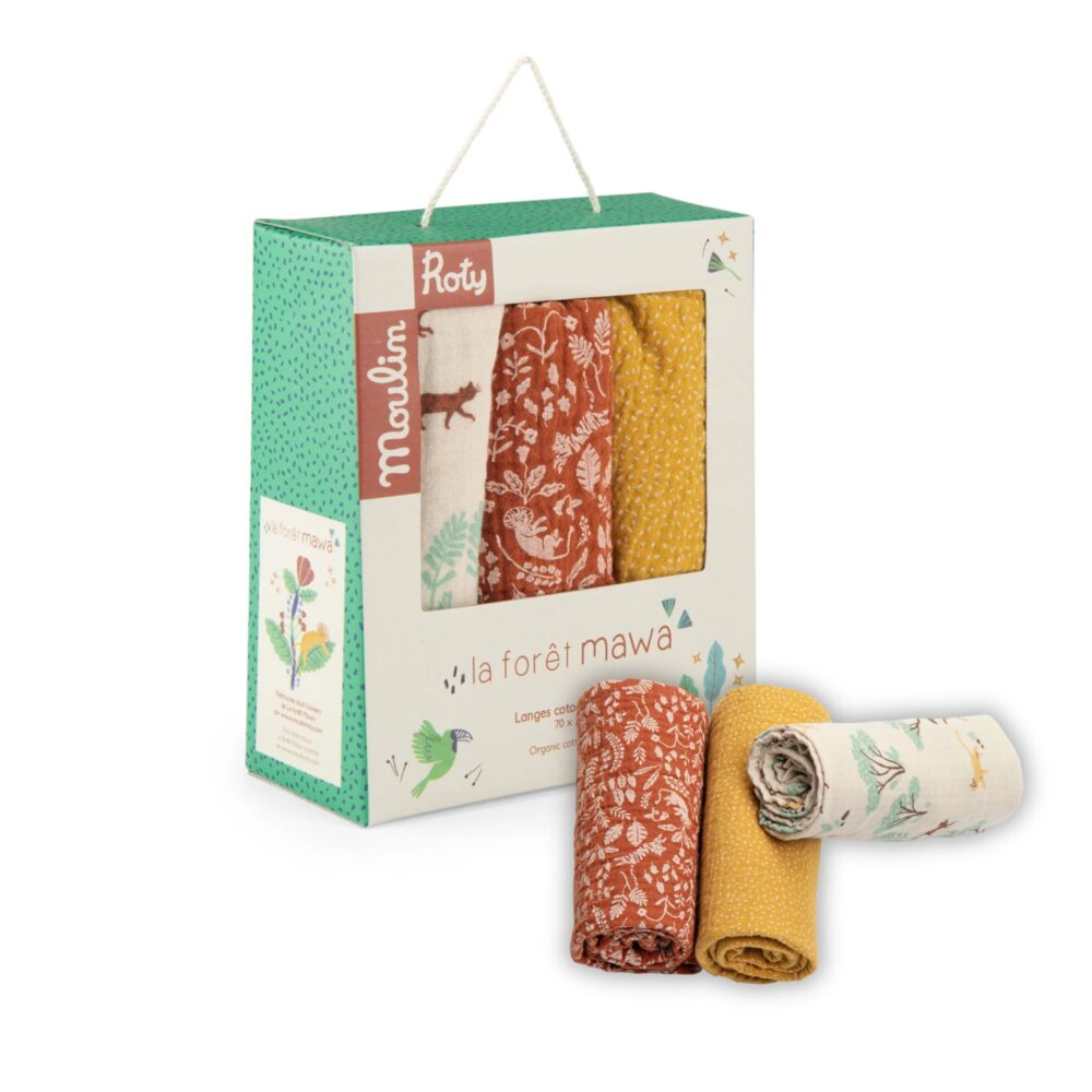 Set de 3 muselinas de algodón orgánico Colección Foret de Mawa - MOULIN ROTY