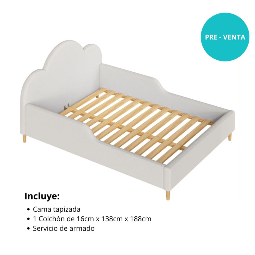 Cama Montessori de algodón de 99 x 162.5 x 203.8 cm + 1 colchón - DIVICAR