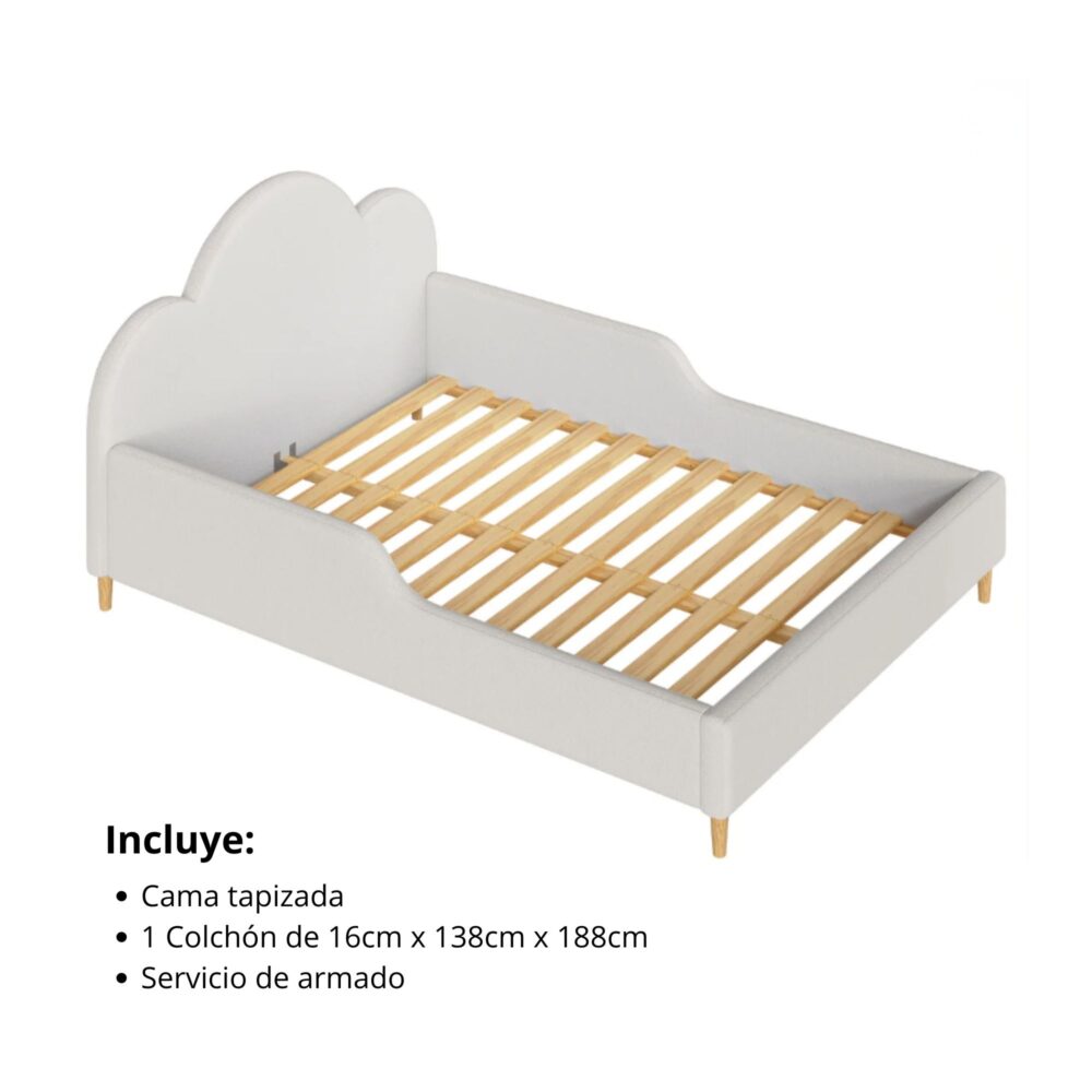 Cama Montessori de algodón de 99 x 162.5 x 203.8 cm + 1 colchón - DIVICAR