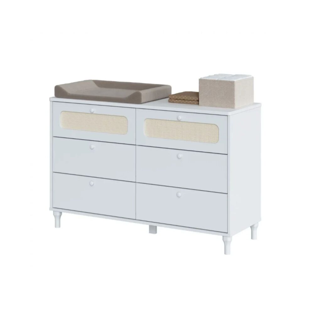 Cómoda con mimbre Mod. Fofura de 6 cajones de 85 x 118 x 45,2 cm - DIVICAR