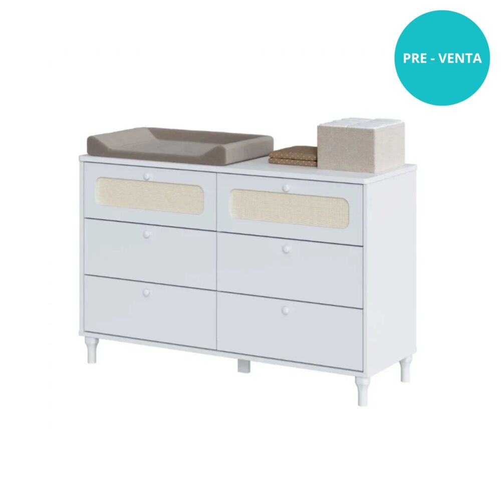 Cómoda con mimbre Mod. Fofura de 6 cajones de 85 x 118 x 45,2 cm - DIVICAR