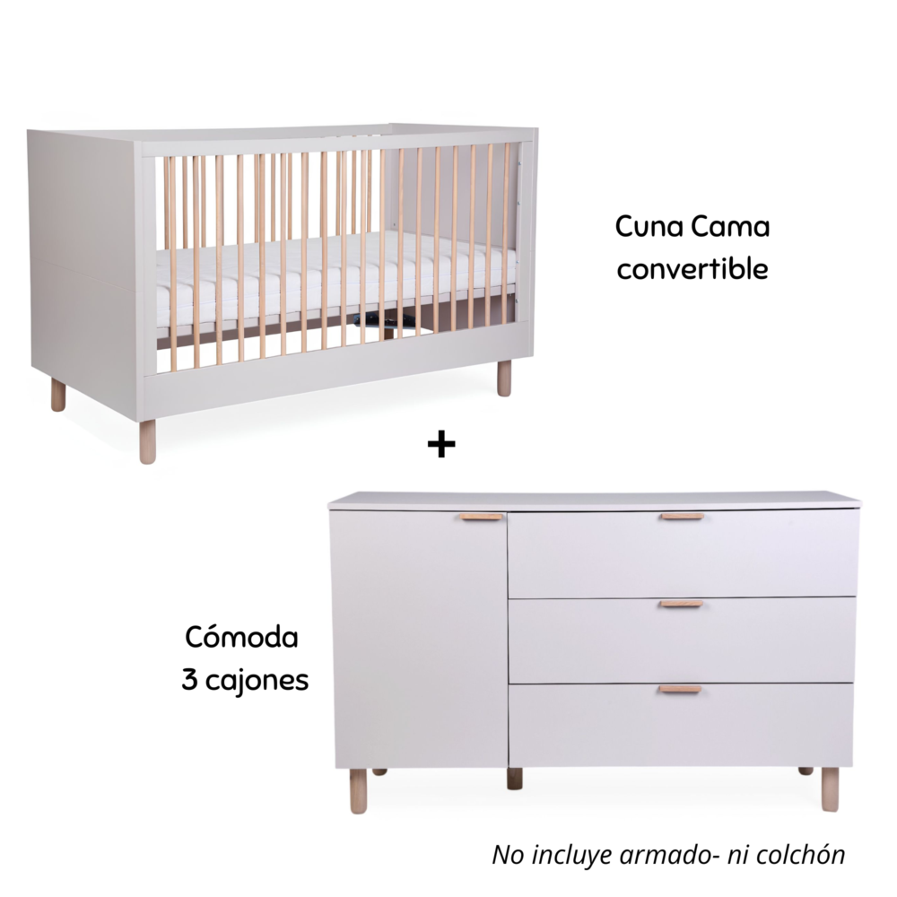 Pack habitación: Cuna + Cómoda de 3 cajones Mod. Cosy Clay - Childhome